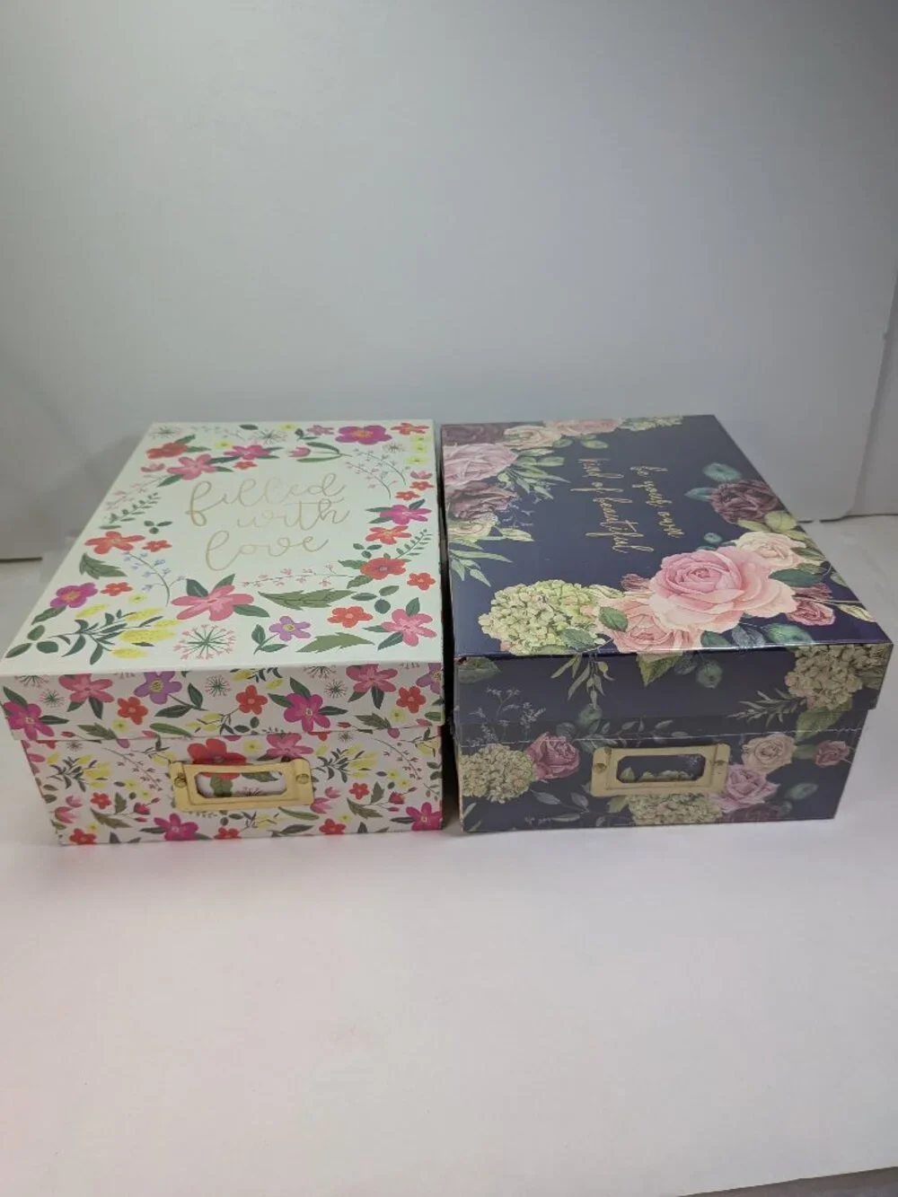 Recollections Photo Storage Boxes Floral Motivational Set of 2 Front Plaques